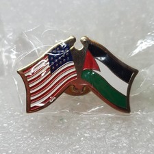 USA Palestine Flags Lapel Pin Brotherhood International Friendship Pride Tie Tac picture