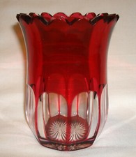 Antique EAPG Pressed Heavy Glass Ruby Stained Flash Thumbprint 4 ¾” Spooner Vase picture
