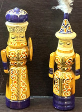 Vtg Mongols Wood Doll Warrior Woman / Man  Handmade Mongolian Figure  Set of 2 picture