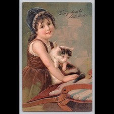 Postcard To My Heart's Best Love Girl with Cat Eureka Utah 1913 picture
