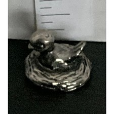 Vintage Miniature Pewter Bird in Nest Figurine picture
