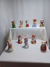 VTG Critter Bells Jasco Bisque Porcelain Christmas Animals Set Of 10 W/tags 1980 picture