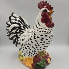 Vintage CKA Large Black White Detailed ROOSTER Chicken Cookie Jar Cottagecore picture