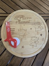 Toy Story Pizza Planet 12” bamboo cutting Board And  Cutter picture
