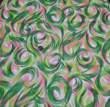 1960s 1970s Fabric Kelly Lime Green Pink White Swirl Thick Rayon Vtg 2 yd  x 44