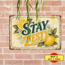 Squeeze The Day Lemons Kitchen Vintage Metal Tin Sign Fruit Art Plaque picture