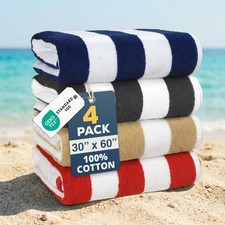 LANE LINEN Cabana Stripe Thick Soft Pool Towels Set of 4 - Ocean Breeze picture
