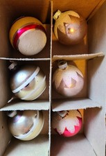 6 Vintage Shiny Brite Christmas Ornaments Mica Frosted Snow Cap & Striped Lot picture