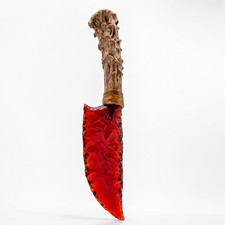 Red Obsidian Glass Knife 10 Inch Natural Antler Handle Artisan Collectible picture