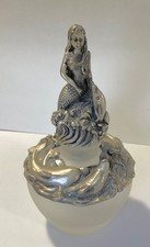 Beautiful Frosted Glass Perfume Bottle with Mermaid, Swimming Dolphins & Stopper picture