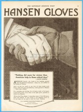 1919 Hansen Gloves Ad Milwaukee WI Post WWI Lloyd George Quote Handshake Art picture