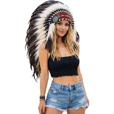 Native American Inspired Headdress - Handcrafted with Genuine Feathers and Beads picture