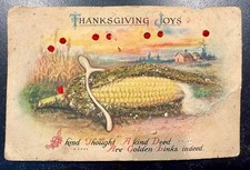 Antique 1910s Thanksgiving Postcard Corn Wishbone Glitter DuPont Hopewell VA picture