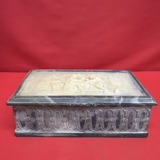 Vintage Genuine Incolay Stone Jewelry Trinket Box Handcrafted USA Figural Scene picture