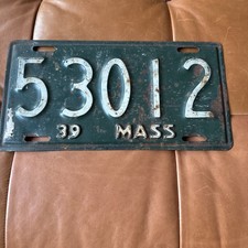 Antique 1939 Massachusetts License Plate Pre WWII Heavy Steel Tag 5 Digit 53012 picture