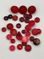 Lot of Vintage Red Buttons Plastic Fabric Metal Back Sewing Bundle picture