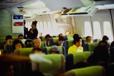 1978 Kodachrome 35mm Slide, Japan Air Lines Airplane Cabin Passengers Window picture