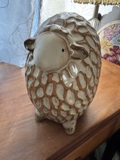 Rustic Glazed Ceramic Sheep Figurine Farmhouse Nursery, Bathroom, Kitchen Decor picture