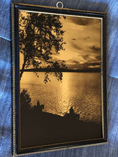 ANTIQUE FRAMED MOONLIGHT ON LAKE OROTONE SIERRA NEVADA YOSEMITE PILLSBURY 1900 picture