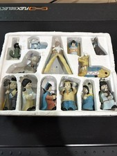 Vtg 1996 Native American Nativity Set 13 Pc Porcelain Hand Painted Cactus Teepee picture
