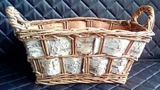 Woven Rustic Birch Bark Basket With Handles, 12