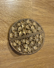 Vintage 1950s Lipstick Holder Mirror Rhinestones on Leaves Very Nice picture