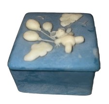 Vintage  Fun Trinket Jewelry Box Incolay Square Teddy Bear Balloons Blue #2  picture