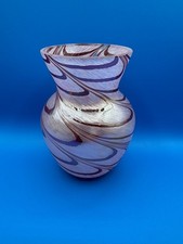 Teleflora Pink Purple Swirl Pulled Feather Iridescent Art Glass Vase 5.75