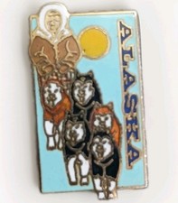 Vtg Alaska Iditarod Dog Sled Enamel Lapel Hat Pin Pinback Tie Tac picture