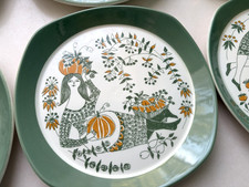 Figgjo Flint Norway SICILIA  Folk Art Plates 7 1/2” - Complete Set of 6 - 1960's picture