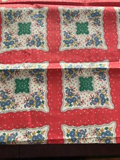 Vintage Floral Fabric – Red, Green & Blue Block Print | 29