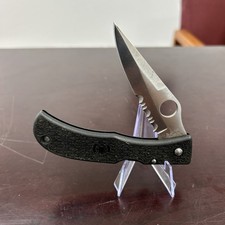 VINTAGE SPYDERCO HORN AUS-8 JAPAN LOCKBACK COMBINATION BLADE POCKET KNIFE picture