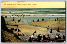 Yaquina Bay Oregon OR Beach Scene Surf Bathing In Pacific Posted 1909 Postcard picture