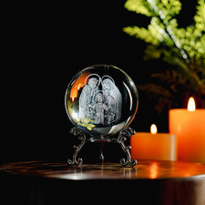 ZEERSHEE 3D Engraved Jesus Holy Family Crystal Ball Glass Jesus Statue Figurine picture
