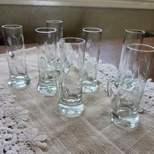 Vintage Set of 7 Etched Floral Tall Shot Glasses with Handles Weighted Base 4in picture