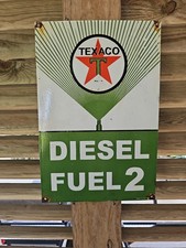 VINTAGE 1955 Texaco Diesel fuel 2 Porcelain DEALERSHIP Sign (Green) 18