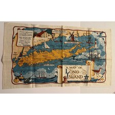 Vintage Long Island Map Linen Tea Towel Nautical Wall Hanging picture