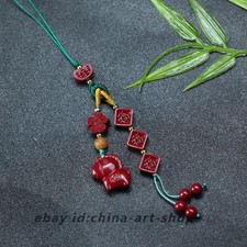 Natural Cinnabar Carved Animal Horse Cherry Blossom Car Pendant G92 picture