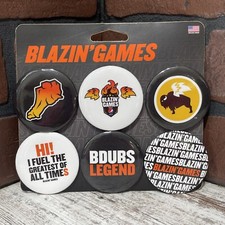 Rare Buffalo Wild Wings Buttons Pins “BLAZIN’ GAMES” B-dubs NEW OLD STOCK USA picture