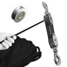 Block and Tackle Pulley System, Upgraded 4-Wheel Rope Pulley Hoist, 8:1 Lifti... picture