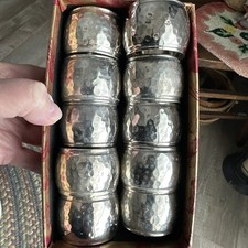 Vintage Lot Of 10 Hammered Silver Plate Napkin Rings picture