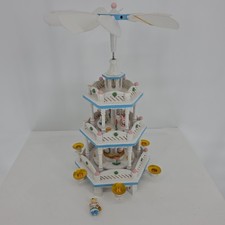 DAMAGED Vintage Easter Windmill Go Round Pyramid Wooden Carousel 3 Tier  picture