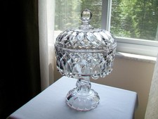 ANTIQUE EAPG U.S. GLASS TEARDROP COMPOTE & LID DIAMOND OVAL 12 1/2