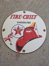 VINTAGE TEXACO FIRE CHIEF GASOLINE PORCELAIN SIGN 12