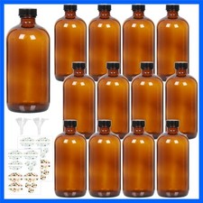 Elegant Leakproof 16oz Amber Glass Bottles – 12-Pack Set for Multi-Purpose Use picture