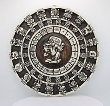 Vintage Aztec Calendar Style Ceramic Wall Plaque – Mesoamerican Design – 6” picture