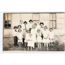 RPPC AZO c1910 Children Group Portrait Schoolhouse Real Photo Postcard picture