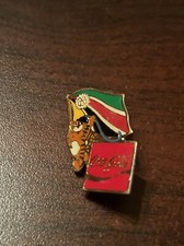 Vintage 1988 Seoul Olympics Coca Cola Hodori Tiger Mozambique Flag Lapel Pin picture