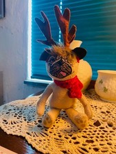 Annalee Pug Dog Reindeer Costume Cloth Figure Plush 2012 Christmas picture