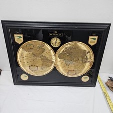 Vintage Martell Cognac World Map Clock Sign Bar Rare 24” Pub Gold Tone   picture